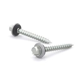 Zinc Plated Metal screw, Hex Head w/ Steel & Neoprene Washer #14x1-1/2" (100)