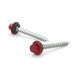 Bright Red Metal Screw, Hex Head w/ Steel & Neoprene Washer  #9x1-1/2" (100)