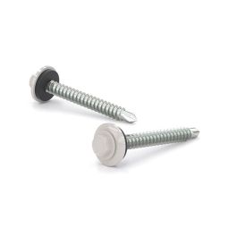 White Metal Screw, Hex Head w/ Steel & Neoprene Washer  #9x1-1/2" (100)