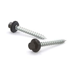 Dark Brown Metal Screw, Hex Head w/ Steel & Neoprene Washer  #9x1-1/2" (100)