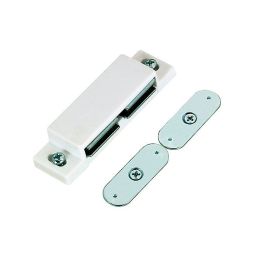 White Double Magnetic Latch - Plates and Screws