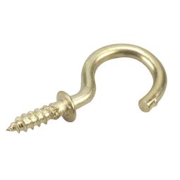 Decorative Screw-In Hook - Brass - 12/Pkg - 1/2"