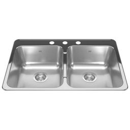 Double Bowl Stainless Steel Sink with Three Holes, 20.5" x 31" x 7"