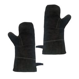 Gants de BBQ en cuir de vache refendu noirs 15"