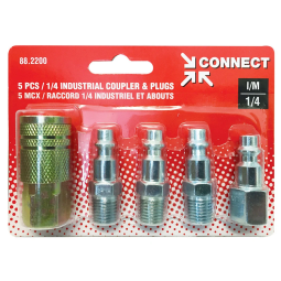 1/4 Industrial Kit With 1/4 (F) NPT Brass Quick Coupler and 4 Coupler Plugs