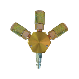 3-Way Brass Air Splitter With 3 1/4 Industrial Quick Couplers