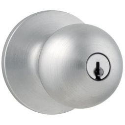 Regina Keyed Door Knob - Adjustable Backset - Satin Chrome