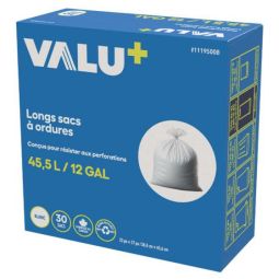 Sacs à déchets VALU+ blancs grand format 45,5 litres, 30 par boîte