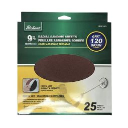 9" Round Sandpaper 120 Grit 25/Pack Hook & Loop