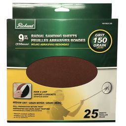 9" Round Sandpaper 150 Grit 25/Pack Hook & Loop
