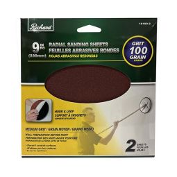 9" Round Sandpaper 100 Grit 2/Pack Hook & Loop