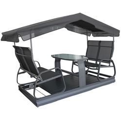 Balançoire de jardin 4 places en aluminium avec toit, table et moustiquaire