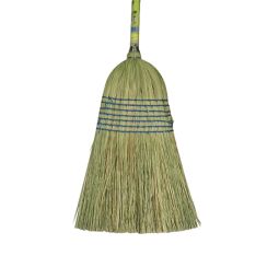 Econo Corn Broom with Wooden Handle and Hay Bristles - 6-Cord