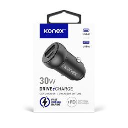 Car Charger 30W USB+USB-C Fast Charge