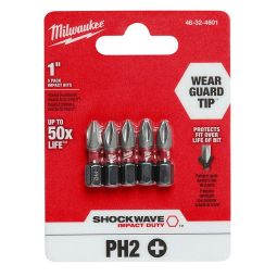 #2 x 1" SHOCKWAVE Impact Phillips Bits (5)